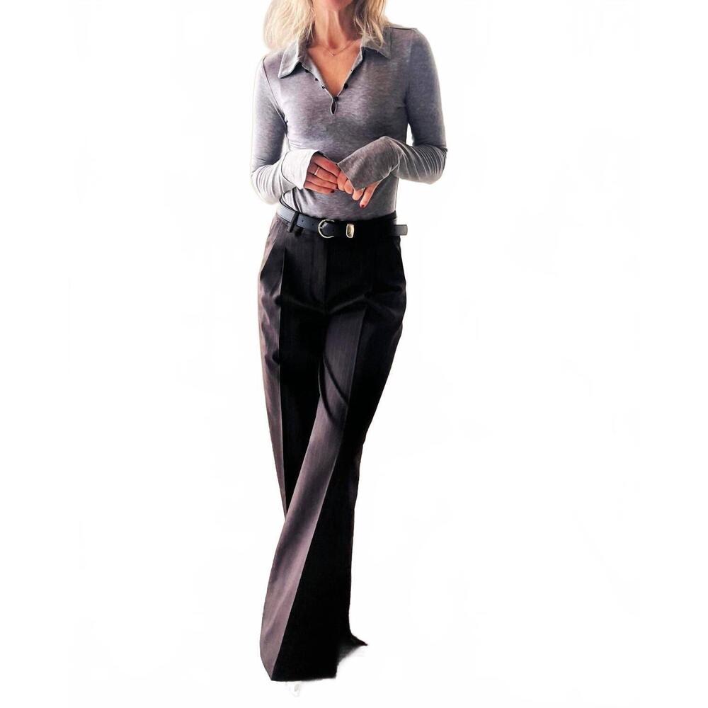 NEW THE GARMENT andora wide leg pants in dark brown pinstripe